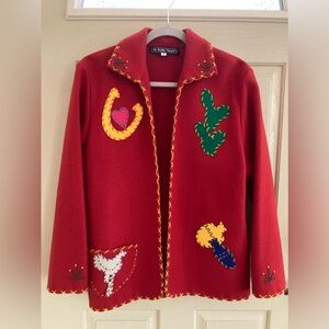 Mexican Souvenir (style) Jacket! Red Wool Felt Designs!